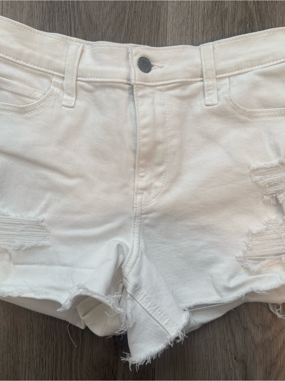Hollister White Distressed Denim Cutoff Shorts